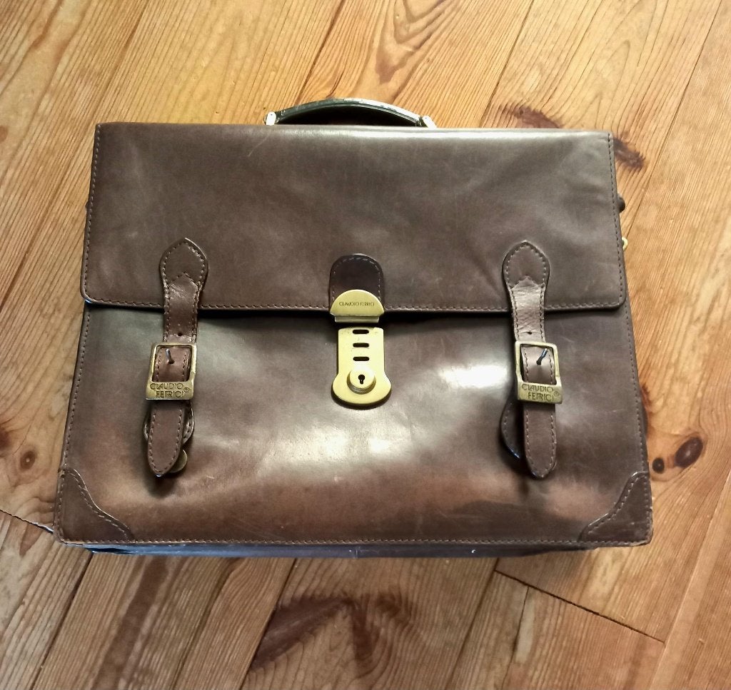 ZGAN Leren tas voor dossiers/laptop van Claudio FerriciLer, Bruin, Aktetas of Boekentas, Zo goed als nieuw, Leer
