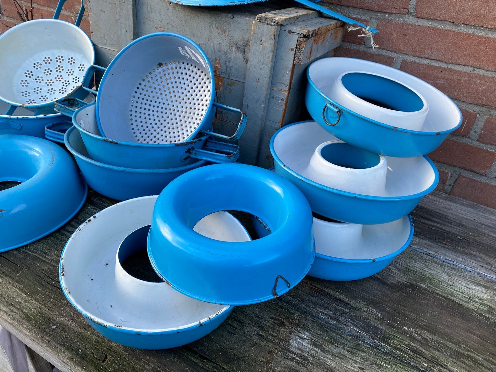 Mooi verzameling Deens blauw emaille, Ophalen of Verzenden