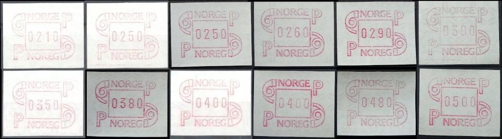 NOORWEGEN 1986 FRAMA Machine Labels, 12 waardes, Michel: 3,, Verzenden, Noorwegen, Postfris