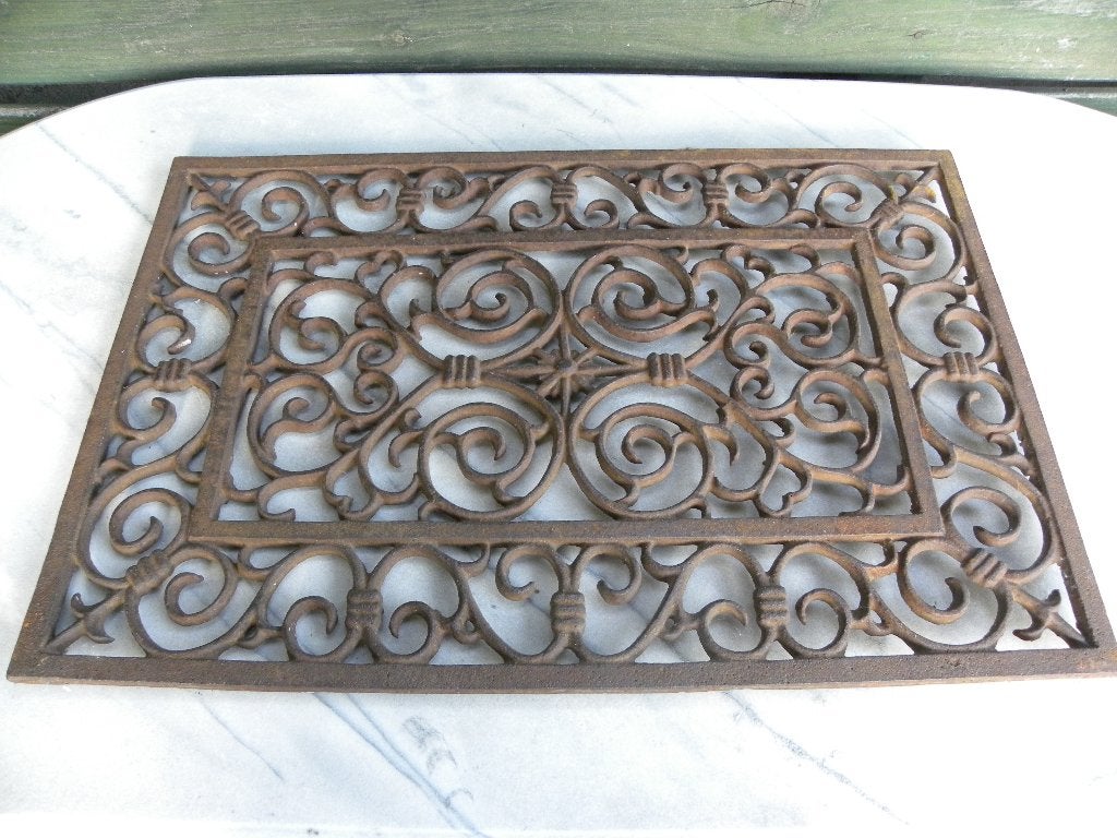 Architectonisch ornament, grote gietijzeren deurmat, Gebruikt, Gietijzer, Schoonloopmat, Ophalen of Verzenden