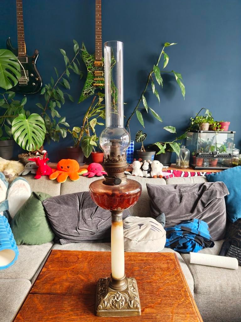 Antieke olielamp - Royale Antiek, Antiek en Kunst, Ophalen of Verzenden