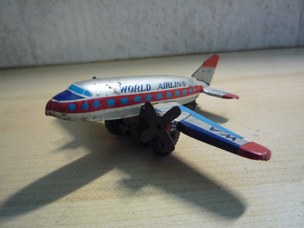 Oude blikken (mini) vliegtuig World Airlins S2 Japan, Antiek en Kunst, Antiek | Speelgoed, Ophalen of Verzenden