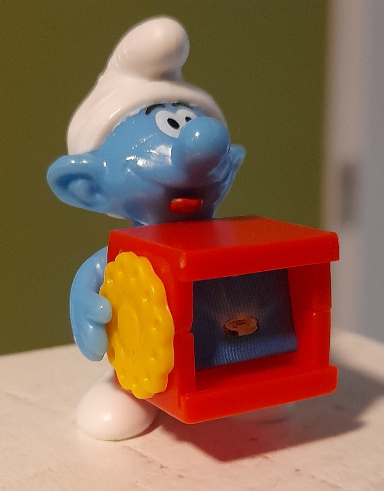 Smurf met muziekdoosje - Vintage Smurfen figuur, Verzamelen, Smurfen, Ophalen of Verzenden, Gebruikt, Lolsmurf, Poppetje, Figuurtje of Knuffel
