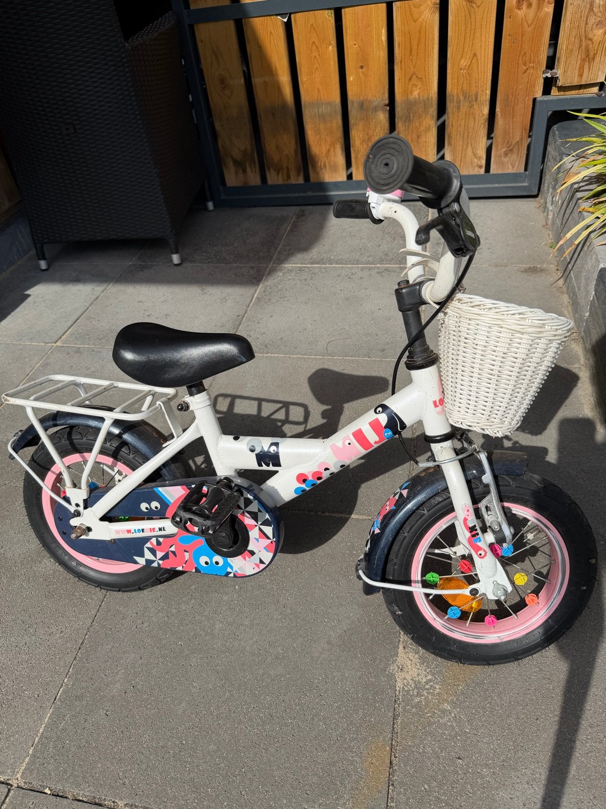 Kinderfiets 12,5 inch met mandje en bagagedrager, Ophalen of Verzenden, Gebruikt, Terugtraprem, Minder dan 16 inch