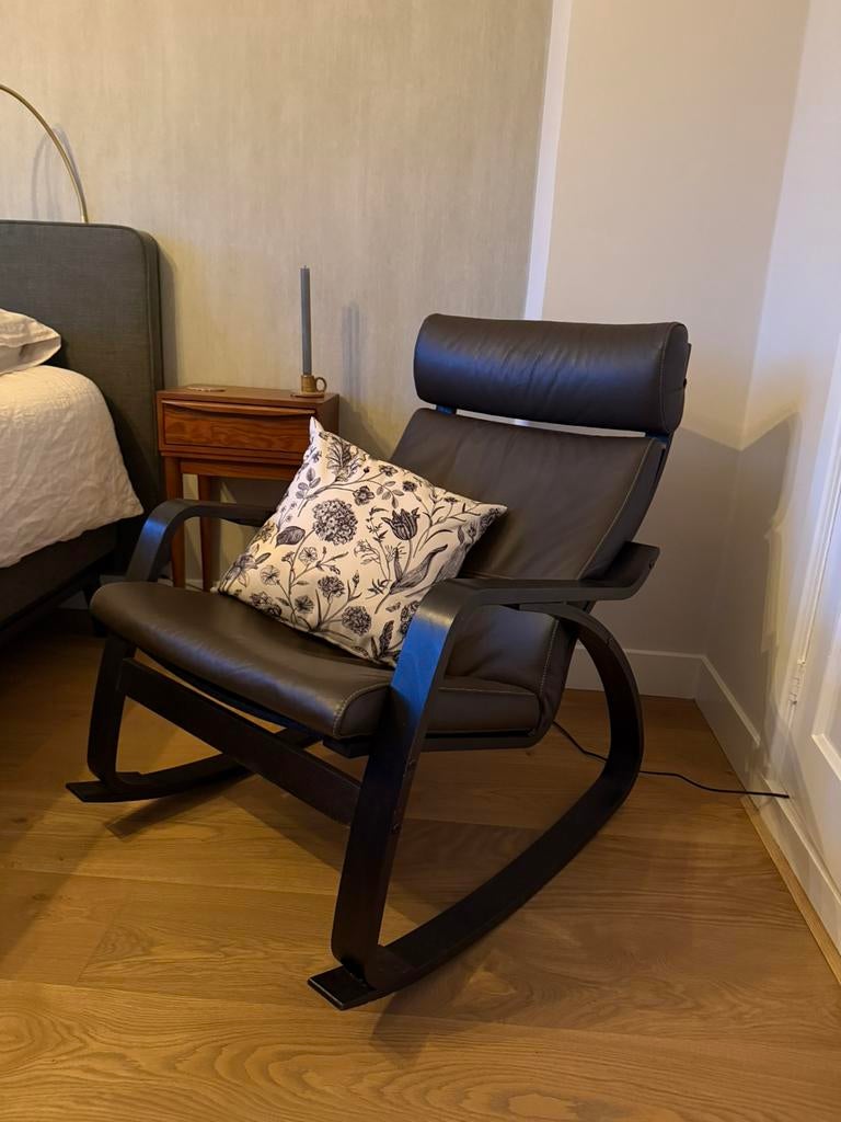IKEA schommelstoel hout & leer, Huis en Inrichting, Fauteuils, Ophalen, Minder dan 75 cm, Zo goed als nieuw, 75 tot 100 cm