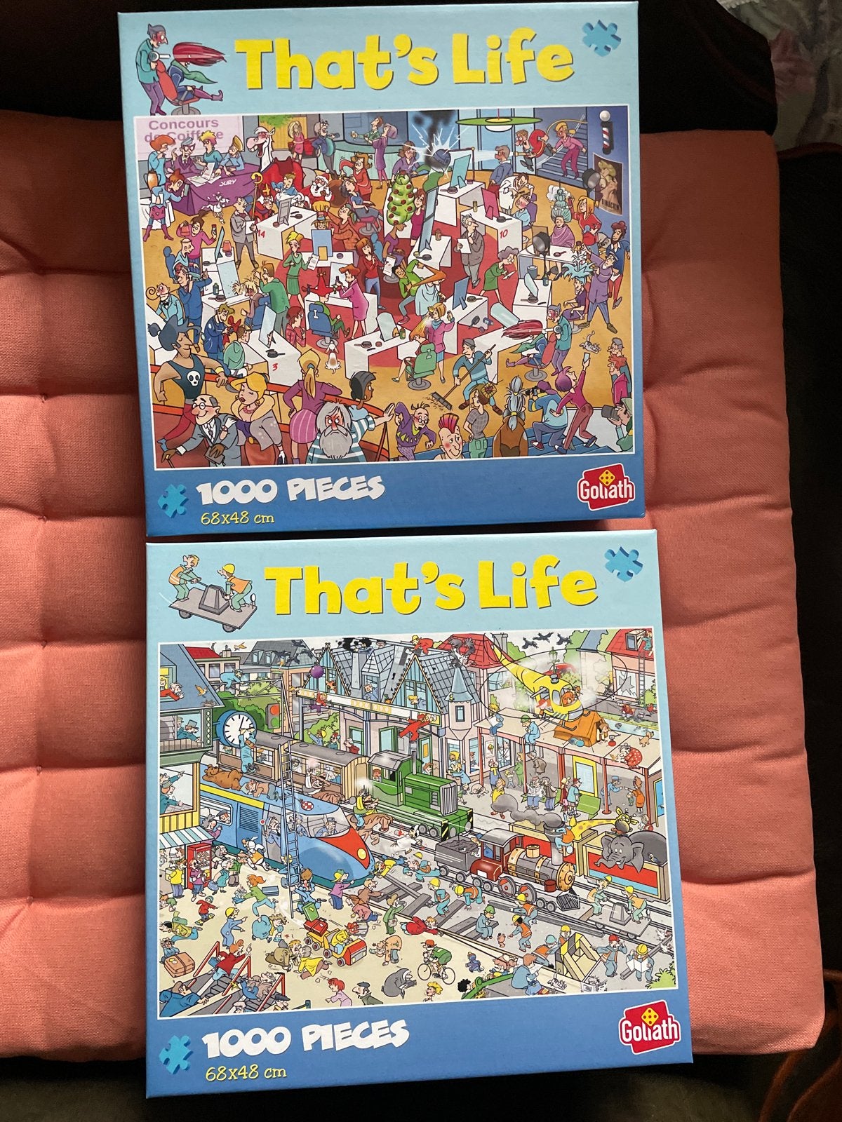 2x Goliath That's Life Legpuzzel 1000 stukjes, Ophalen of Verzenden, 500 t/m 1500 stukjes, Gebruikt, Legpuzzel
