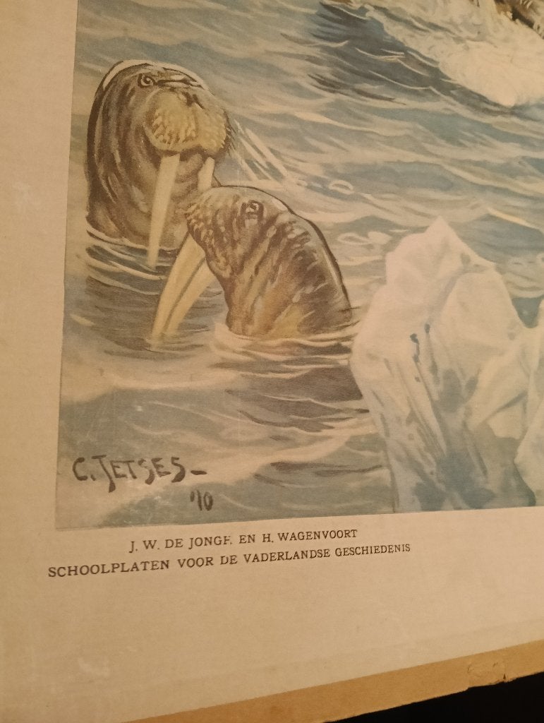 1910 Gave harde wandplaat Jetses nr. 18A, Ter Walvisvaart, Ophalen, Natuur en Biologie