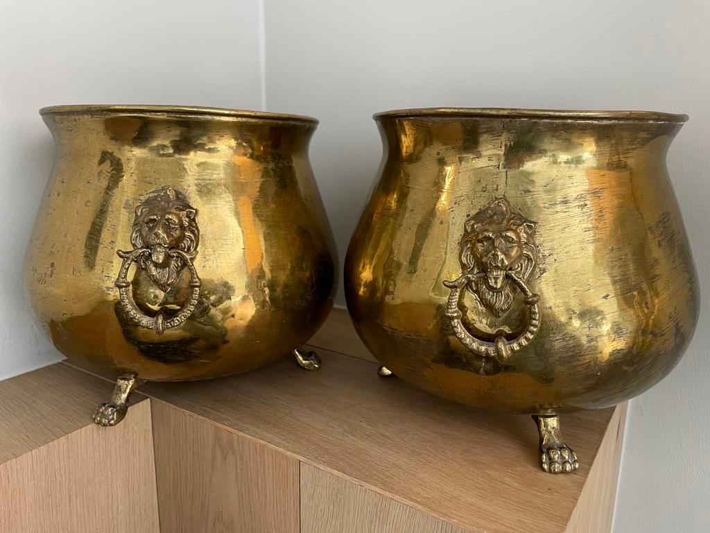 Set koperen potten, leeuwenkop, leeuwenpoten, Verzenden, Koper