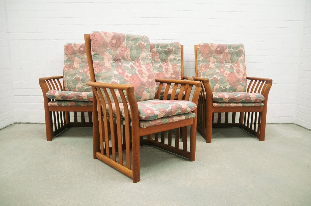 set x4 fauteuils Schou Andersen, Gebruikt, Bruin, Vintage, Ophalen of Verzenden