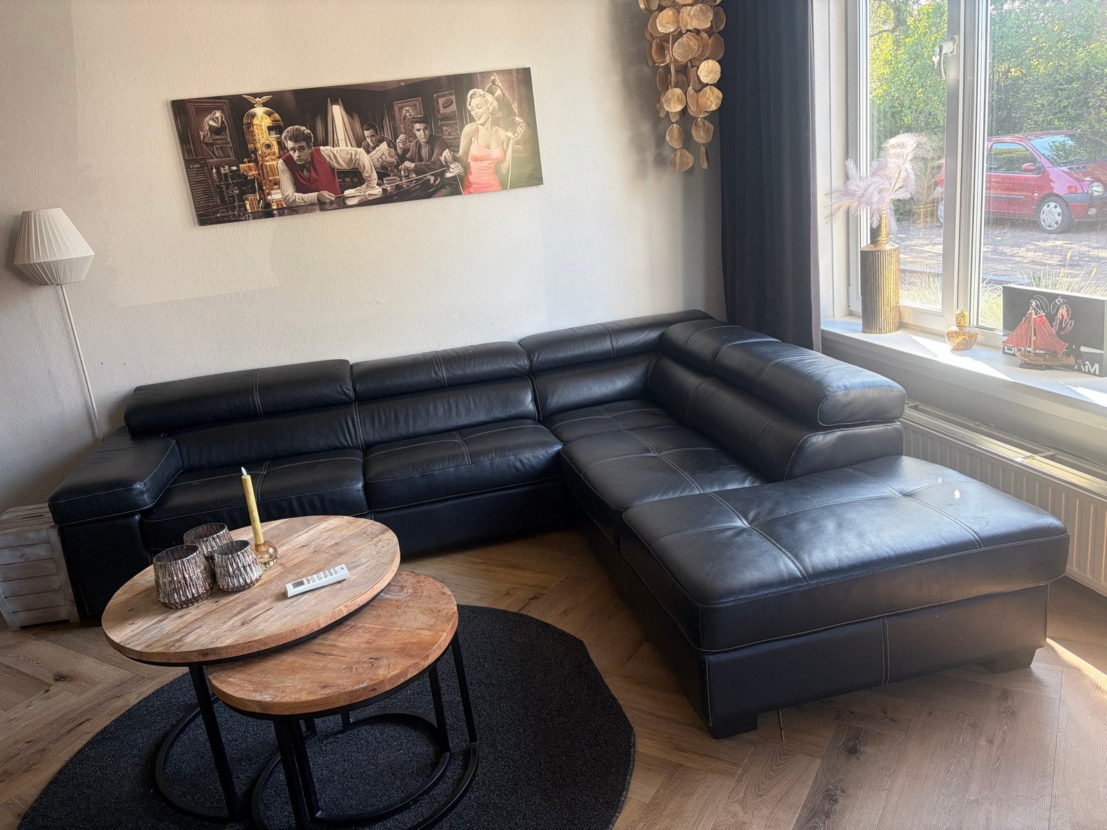 Zwarte leren hoekbank gratis, Ophalen, 250 tot 300 cm, Gebruikt, 100 tot 125 cm