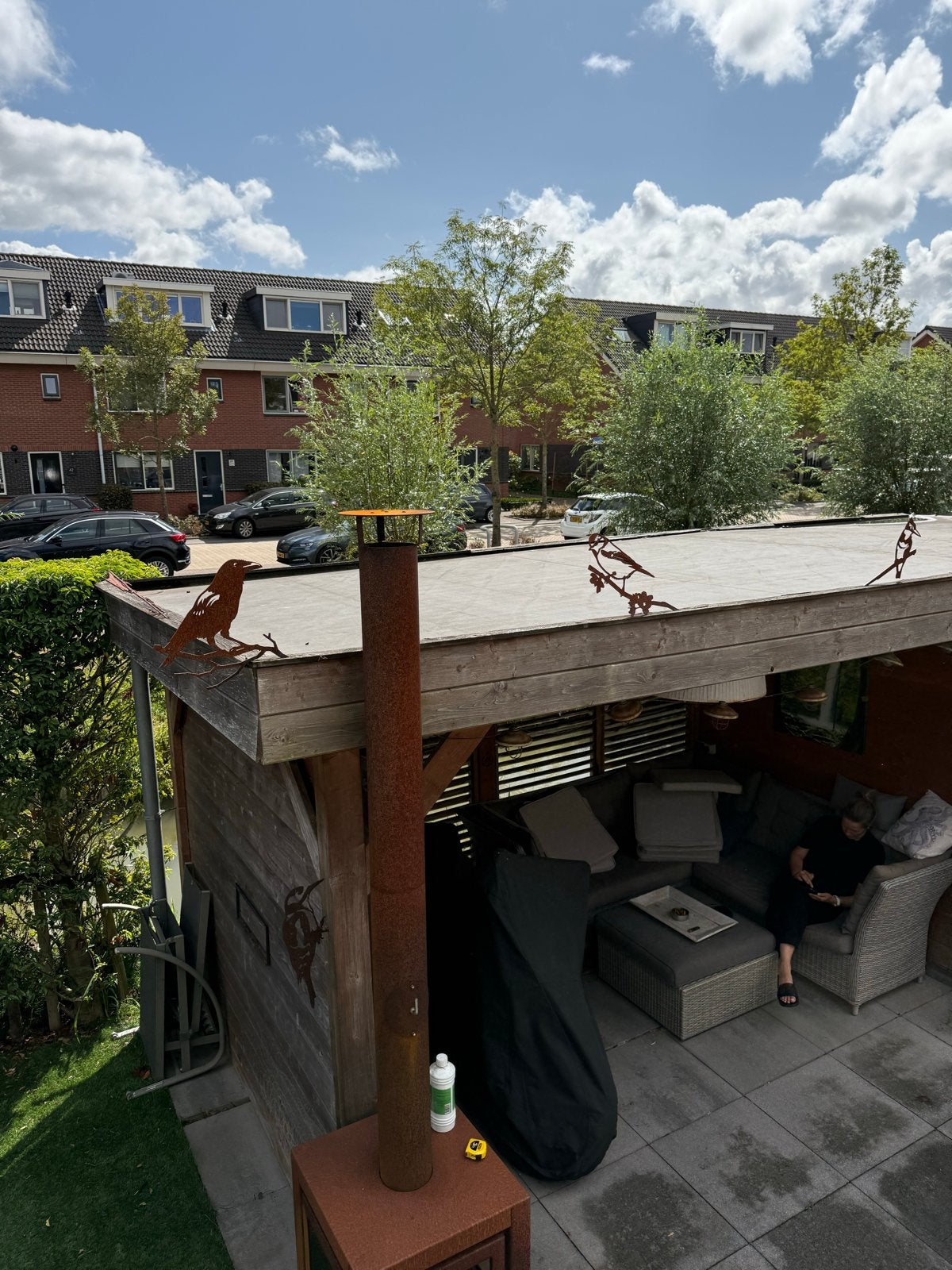 Houten tuinhuis met overkapping en schuur, Ophalen, Tuinhuis, 250 tot 500 cm, Zonder ramen