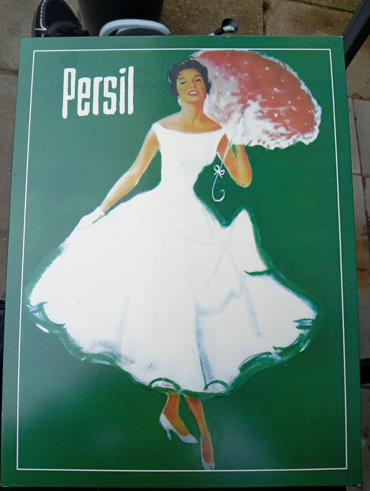 Vintage Persil reclamebord 1980-2000- Dame met paraplu, Antiek en Kunst, Verzenden