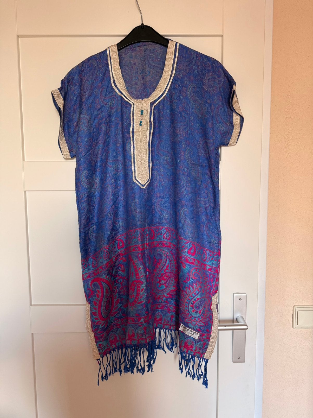 Mooie Marokkaanse style jurk/Kaftan/Gandoura Paisley 1size, Maat 38/40 (M), Blauw, Nieuw, Ophalen of Verzenden