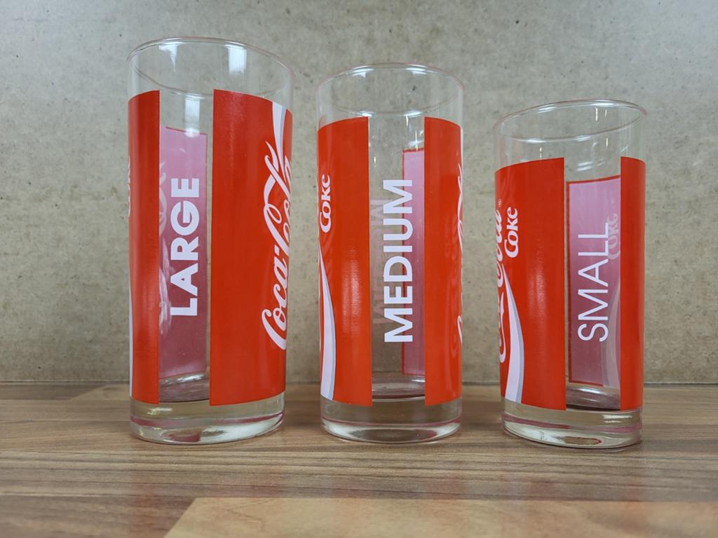 Coca-Cola Glazen Set - Small, Medium, Large (3 stuks), Ophalen of Verzenden, Gebruikt