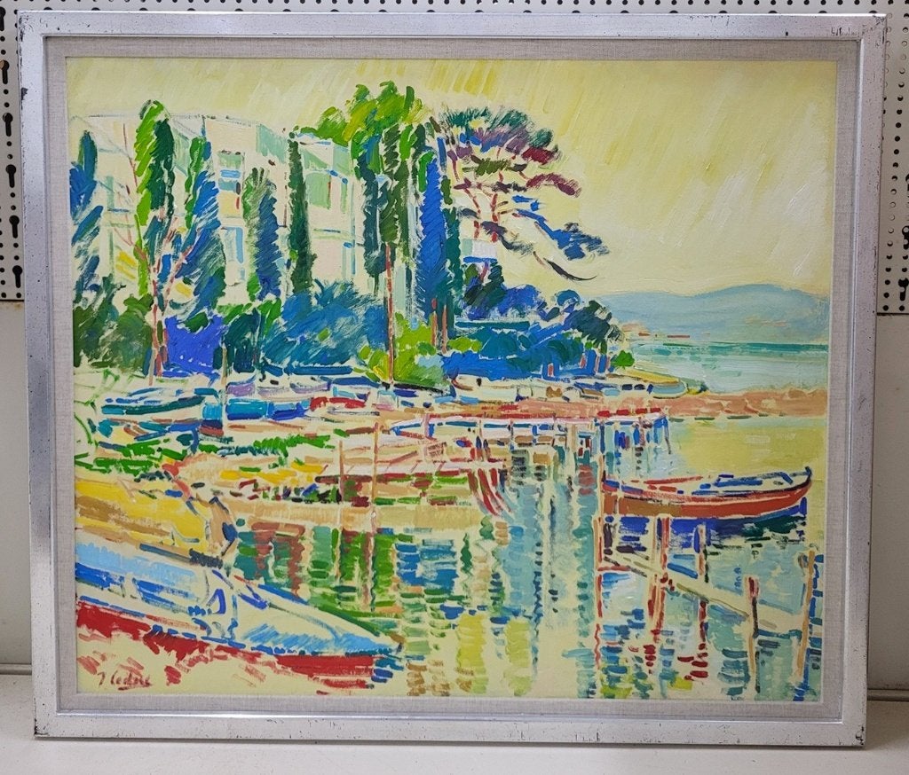 Jac LEDUC, Antibes 1990, Antiek en Kunst, Kunst | Schilderijen | Klassiek, Olieverf, Doek, Gedateerd, Gesigneerd, Handgeschilderd