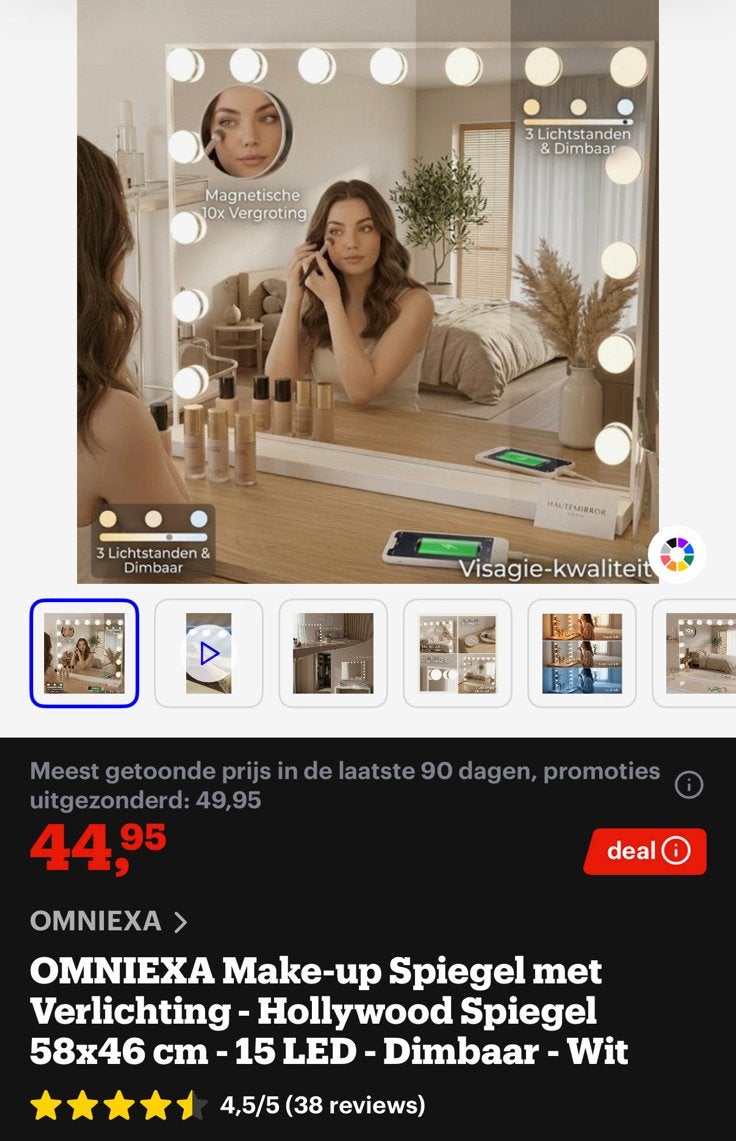 Hollywood spiegel, Huis en Inrichting, Ophalen, Nieuw, 50 tot 100 cm, Minder dan 100 cm
