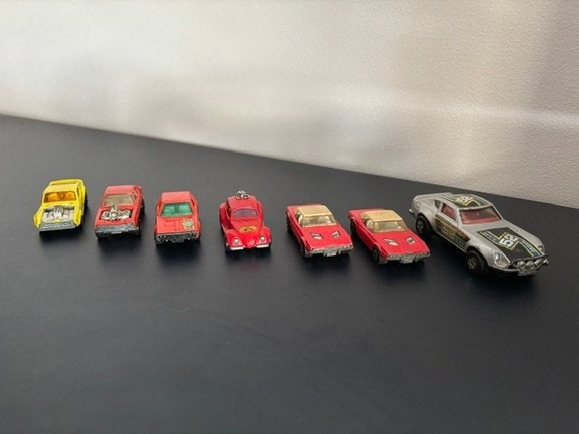 7 Machtbox Muscle cars en dragsters jaren '70, Ophalen of Verzenden, Gebruikt, Auto