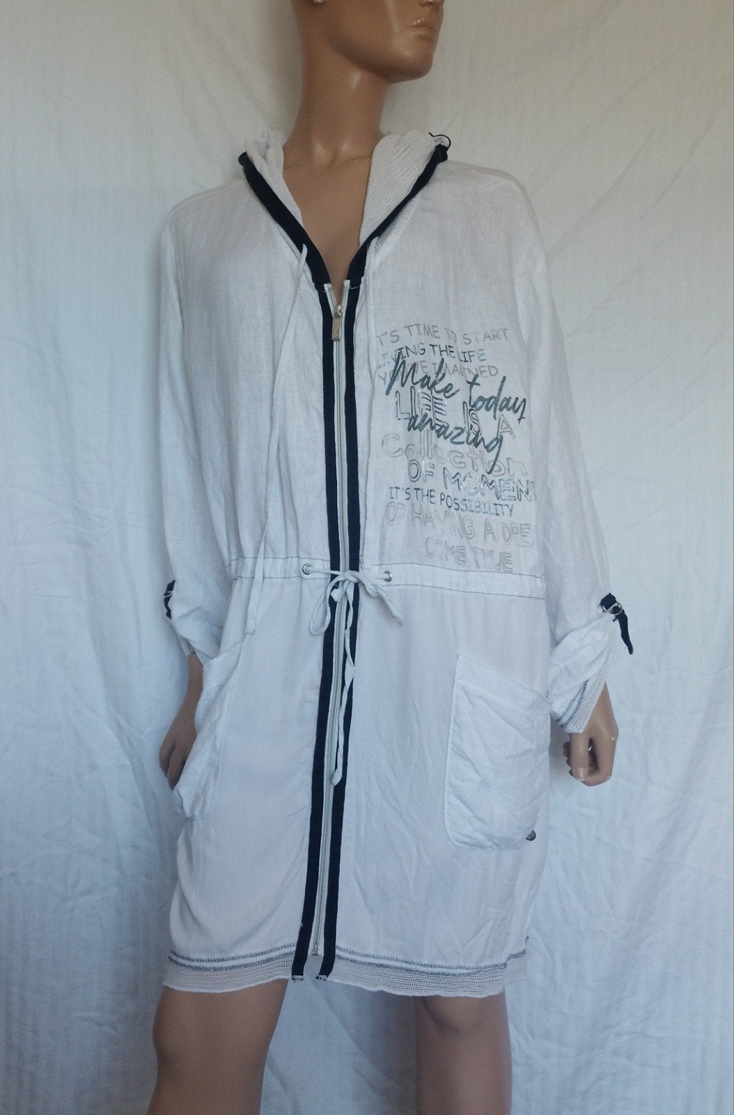 TREDY LINNEN Lange Blouse/ Vest , Maat 42 - 44, Ophalen of Verzenden, Zo goed als nieuw, Maat 42/44 (L), Wit