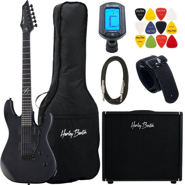Harley Benton HWY-25BKS + Accessories, Met versterker, Zo goed als nieuw, Solid body, Ophalen