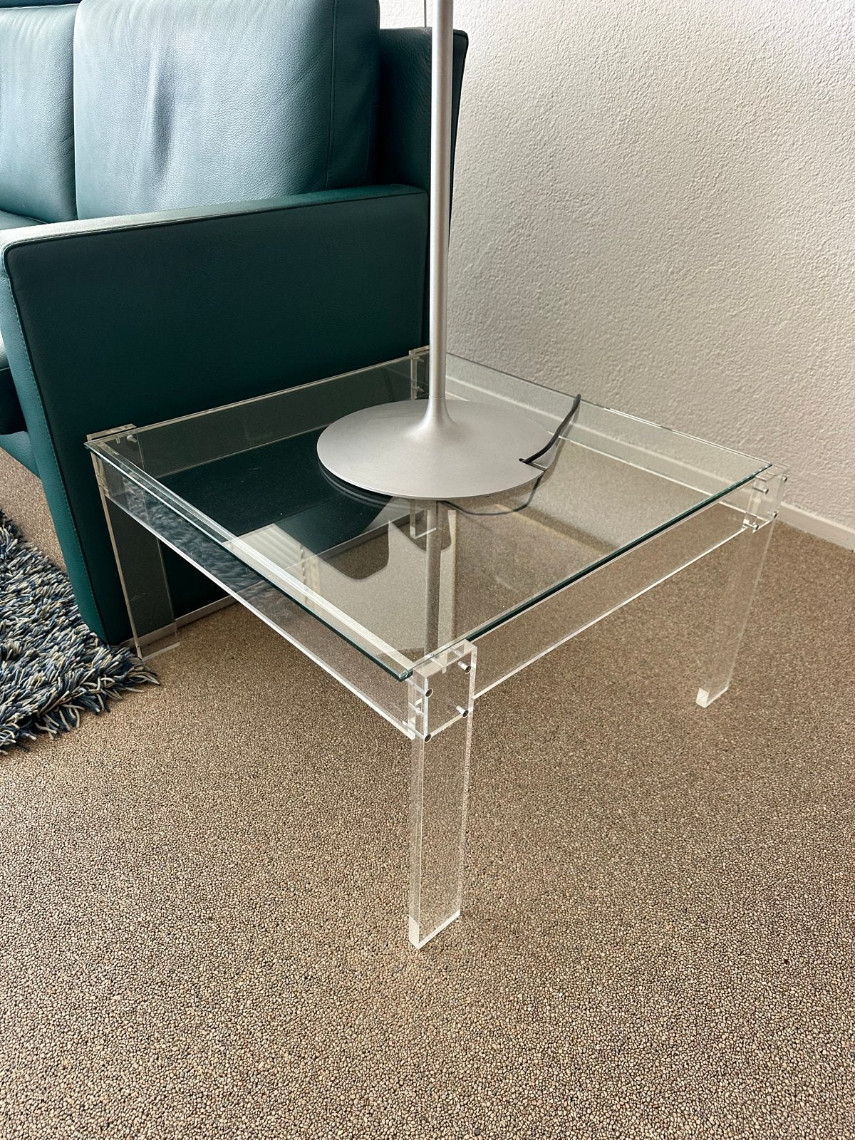 Desgin Bijzettafel van Glas en Acryl, Ophalen, Minder dan 45 cm, Minder dan 55 cm, Vierkant
