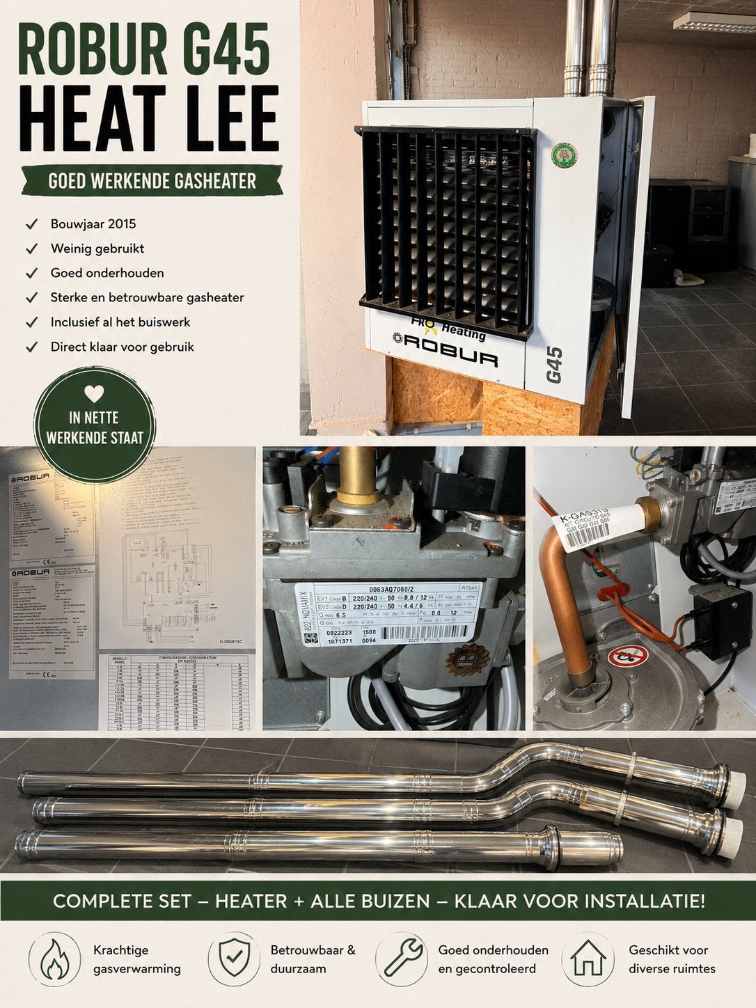 Robur G45 Heat Lee Gasheater - Goed Werkend, Ophalen, Hoog rendement (Hr), Kachel, Zo goed als nieuw