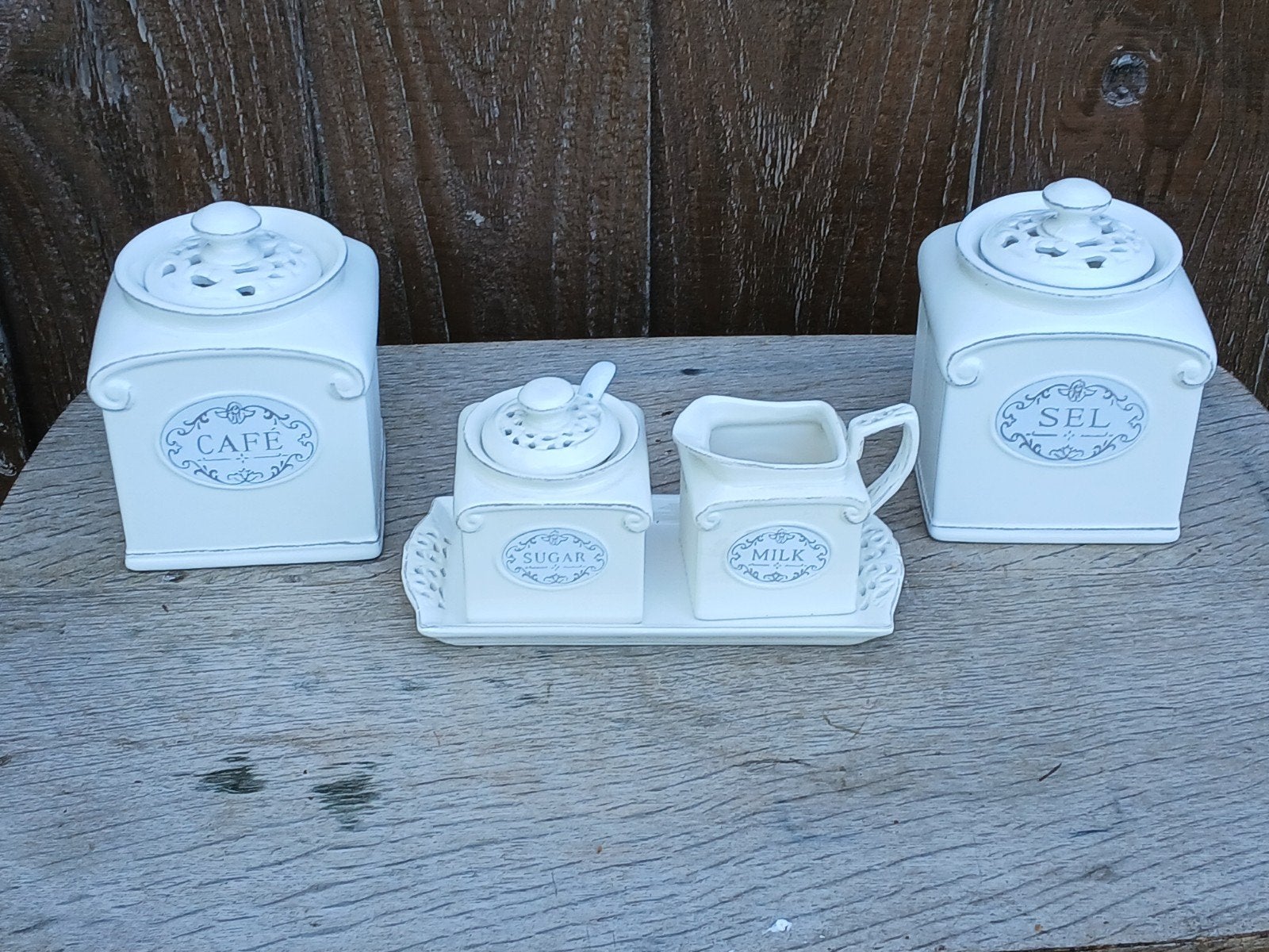 Vintage Keuken Voorraadpotten Set - Crème Keramiek, Beige, Gebruikt, Ophalen of Verzenden, Voorraadpot