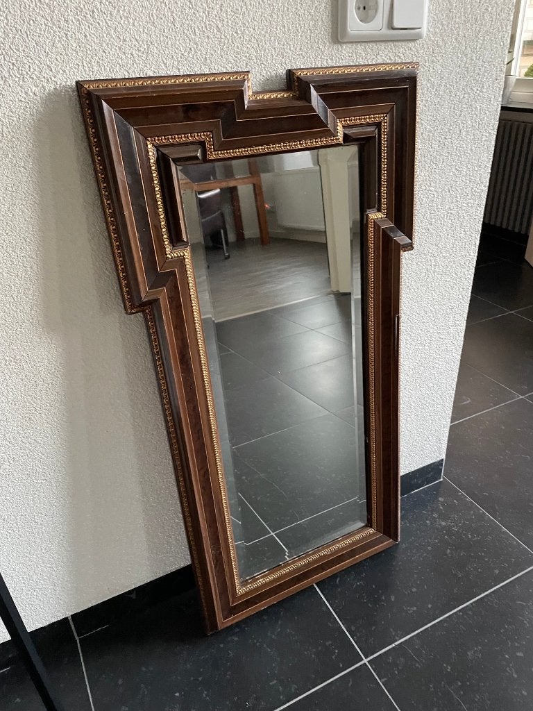 Vintage spiegel met houten lijst, Ophalen, Gebruikt, Minder dan 100 cm, Rechthoekig