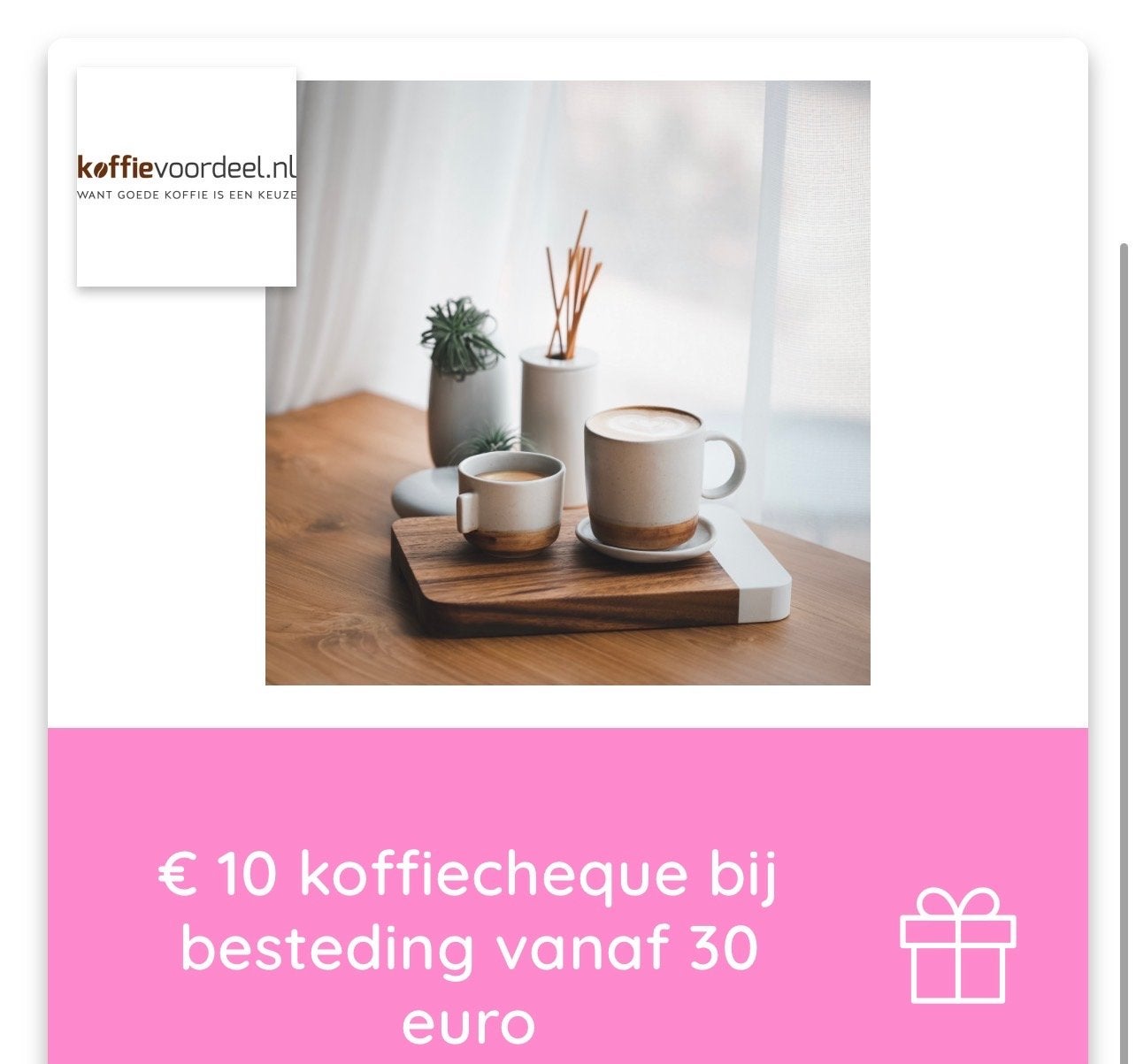 Koffievoordeel kortingscode geldig t/m 31-12-2026, Eén persoon, Kortingsbon