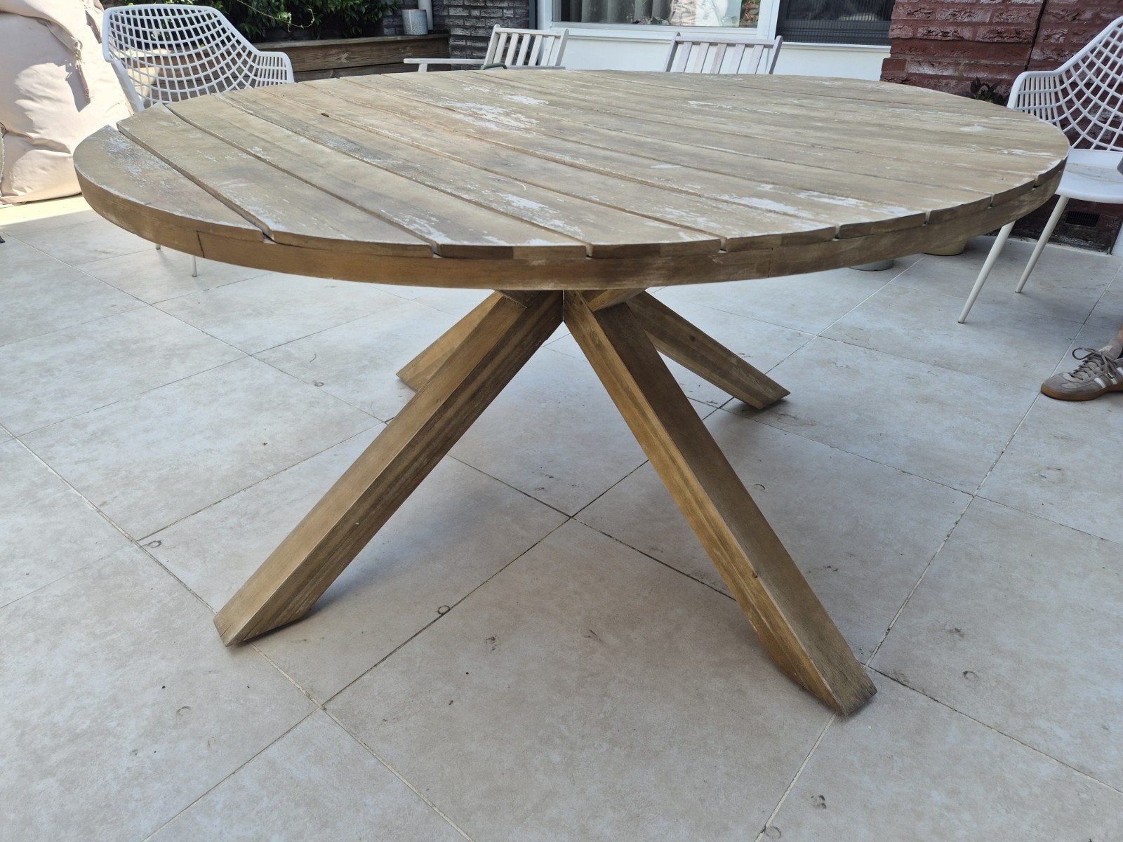 Karwei tuintafel Lex, acaciahout, 140 cm, Ophalen, Gebruikt, Rond, Hout