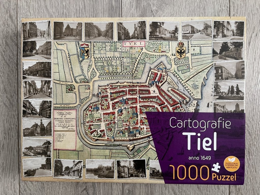 Legpuzzel Cartografie Tiel - 1000 stukjes - anno 1649, Ophalen of Verzenden, 500 t/m 1500 stukjes, Zo goed als nieuw, Legpuzzel