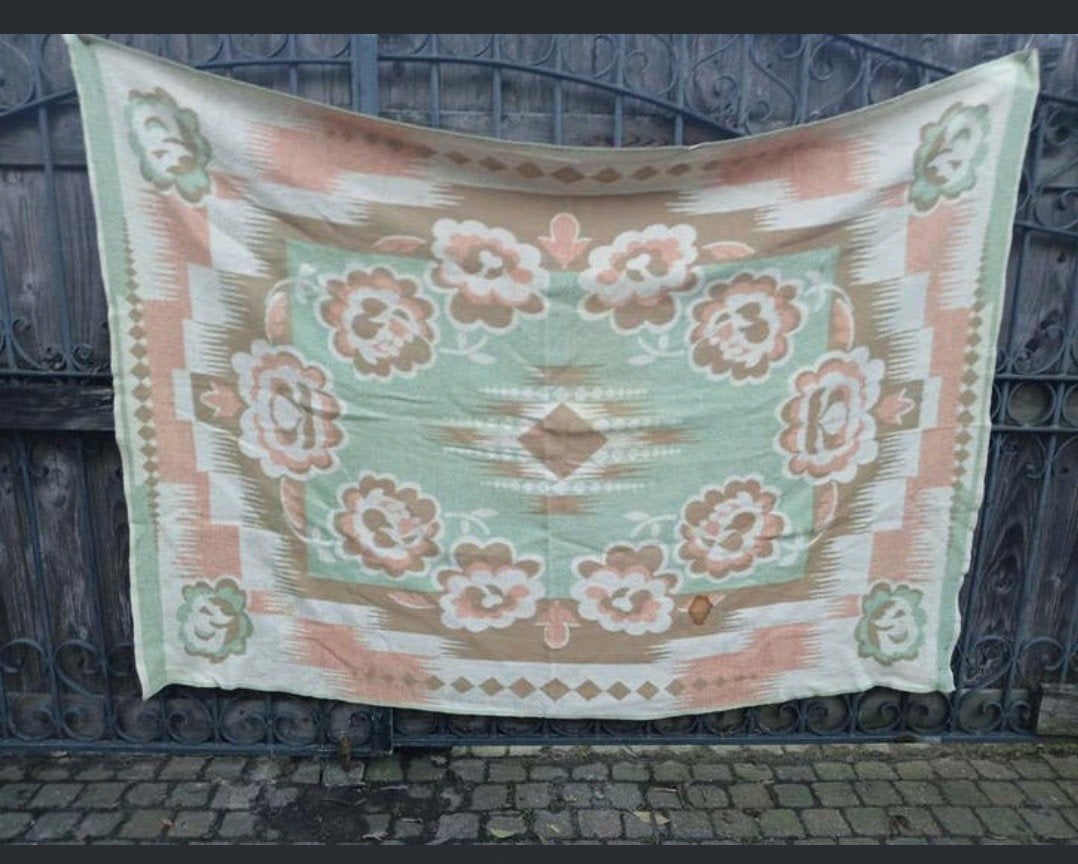 Vintage wollen deken met bloemmotief, Ophalen of Verzenden