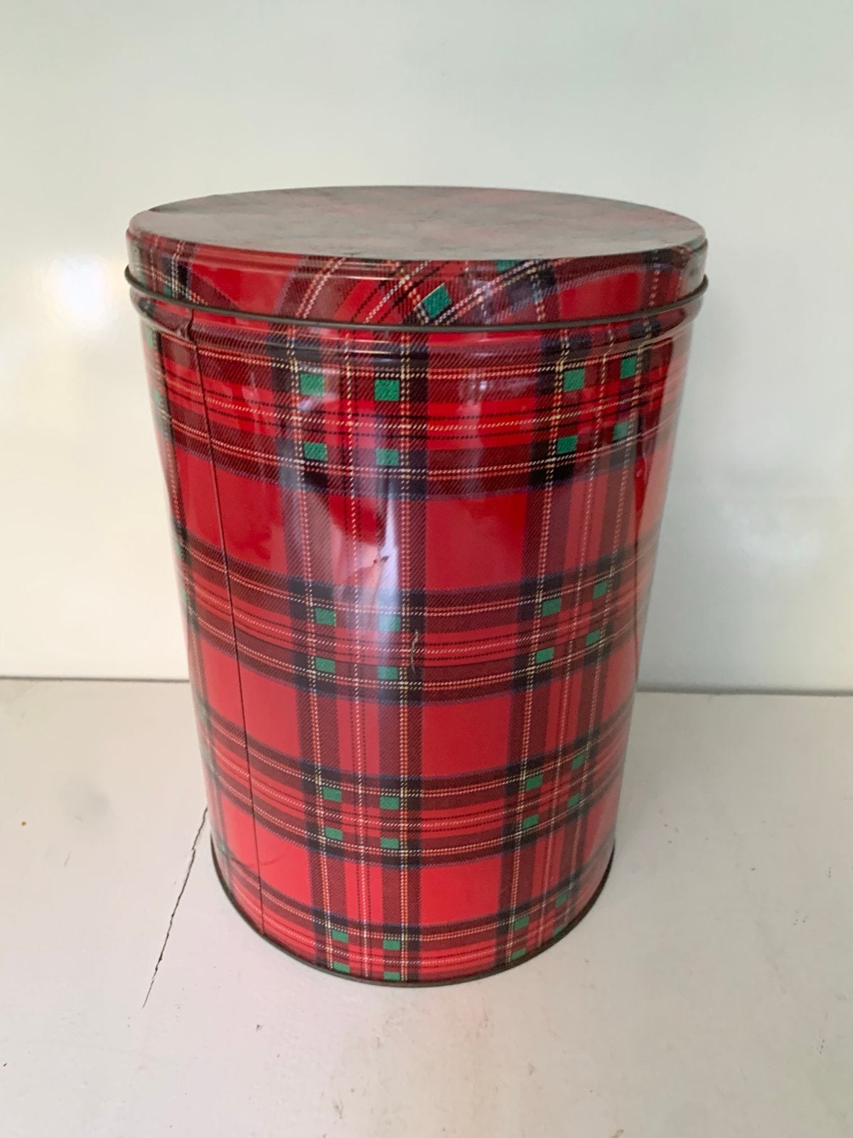 Vintage Schotse Ruit Trommel - Rood/Groen, Ophalen of Verzenden