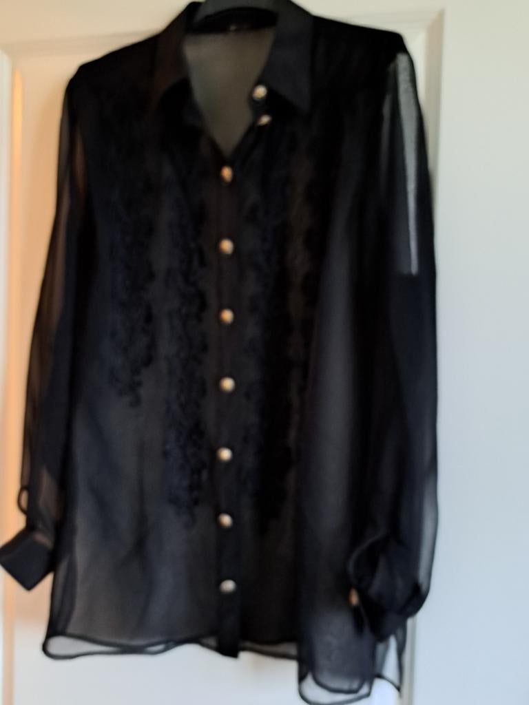 VOILE BLOUSE MET KANT APPLICATIE ZGAN MAAT ZIE BESCHRIJVING, Ophalen of Verzenden, Zo goed als nieuw, Maat 38/40 (M), Zwart