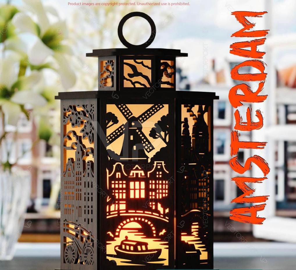 Laser gesneden tafellamp Amsterdam, Ophalen of Verzenden, Hout, Minder dan 50 cm