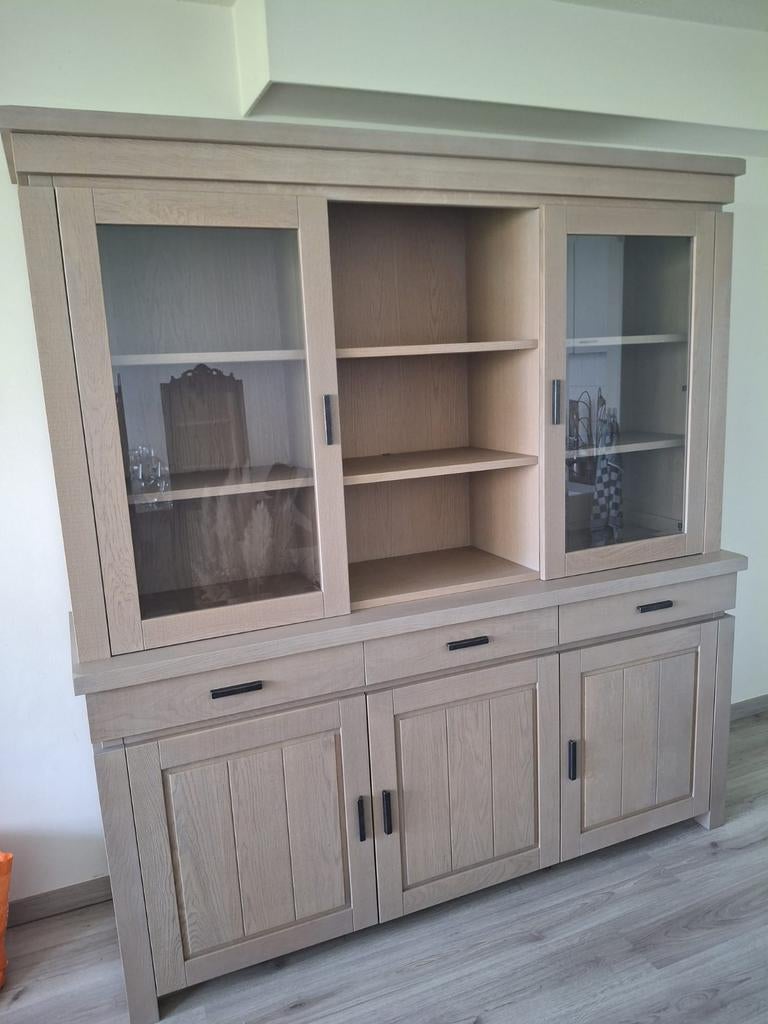 Moet weg! Eikenhouten Dressoir/Buffetkast met Vitrine, Glas, Met deur(en), 150 tot 200 cm, Ophalen of Verzenden