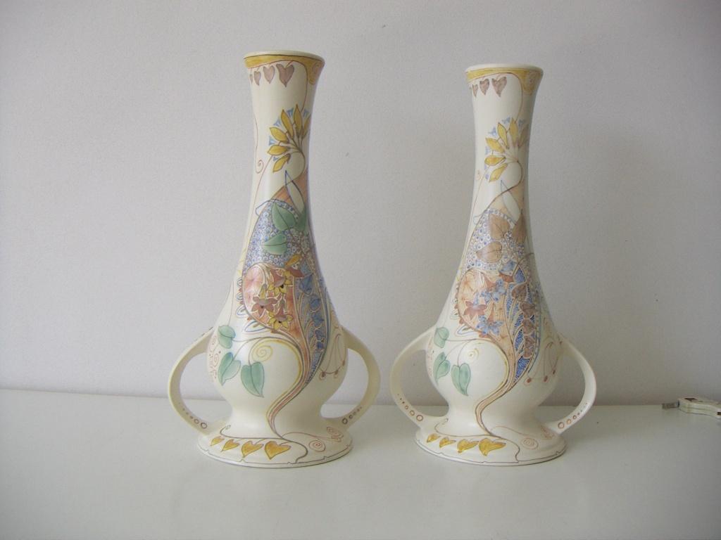 2 x Zuid Holland Gouda plateel keramiek vazen jr.1905-1910., Overige kleuren, Aardewerk of Porselein, Ophalen of Verzenden, Zo goed als nieuw