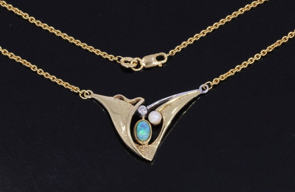 Opaal diamant luxe 14k gouden ketting hanger briljant dame, Voordeelsieraden, Ophalen of Verzenden, Zo goed als nieuw, Met edelsteen