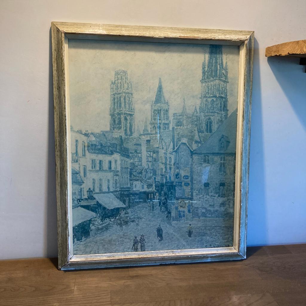 Vintage Schilderij Kathedraal van Rouen - 65x53cm, Antiek en Kunst, Ophalen of Verzenden
