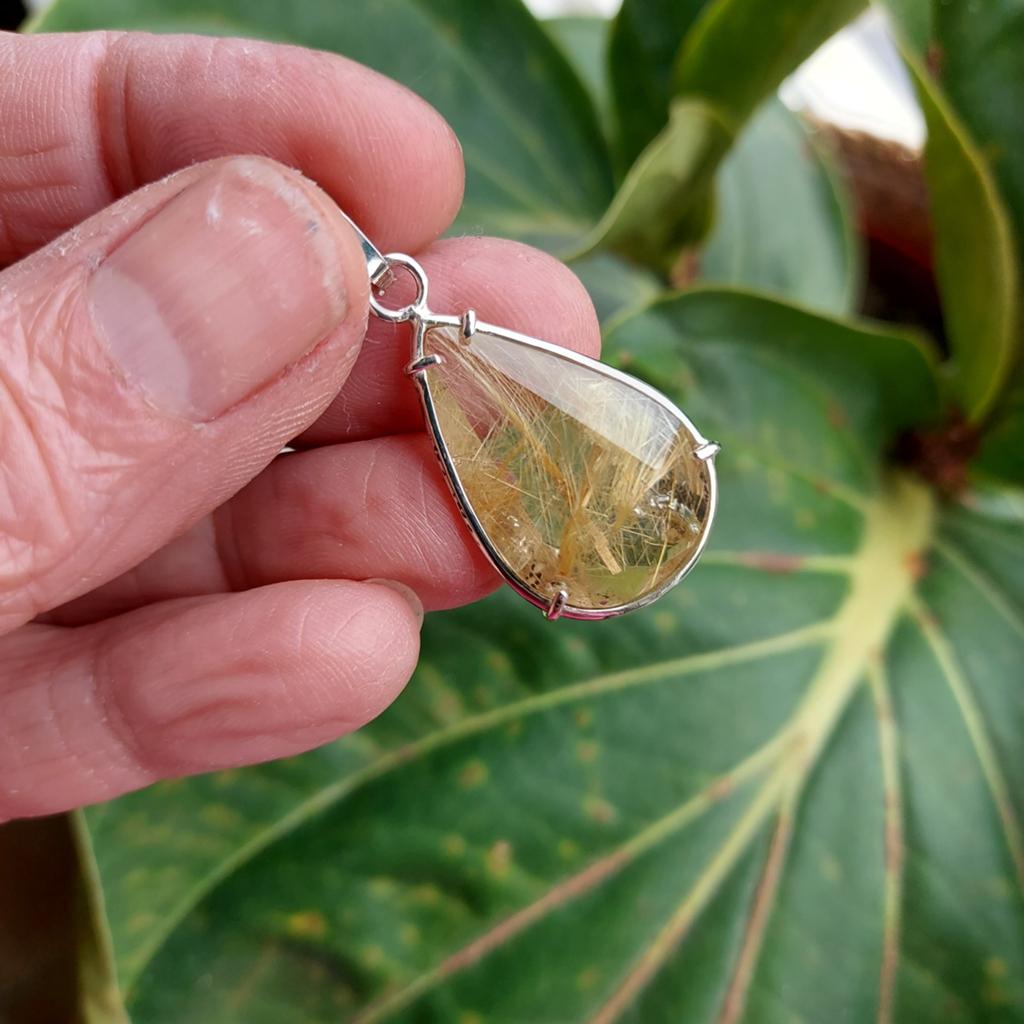Mooie nieuwe zilveren Rutielkwarts hanger,gefac.druppelvorm, Sieraden, Tassen en Uiterlijk, Nieuw, Ophalen of Verzenden, Met edelsteen