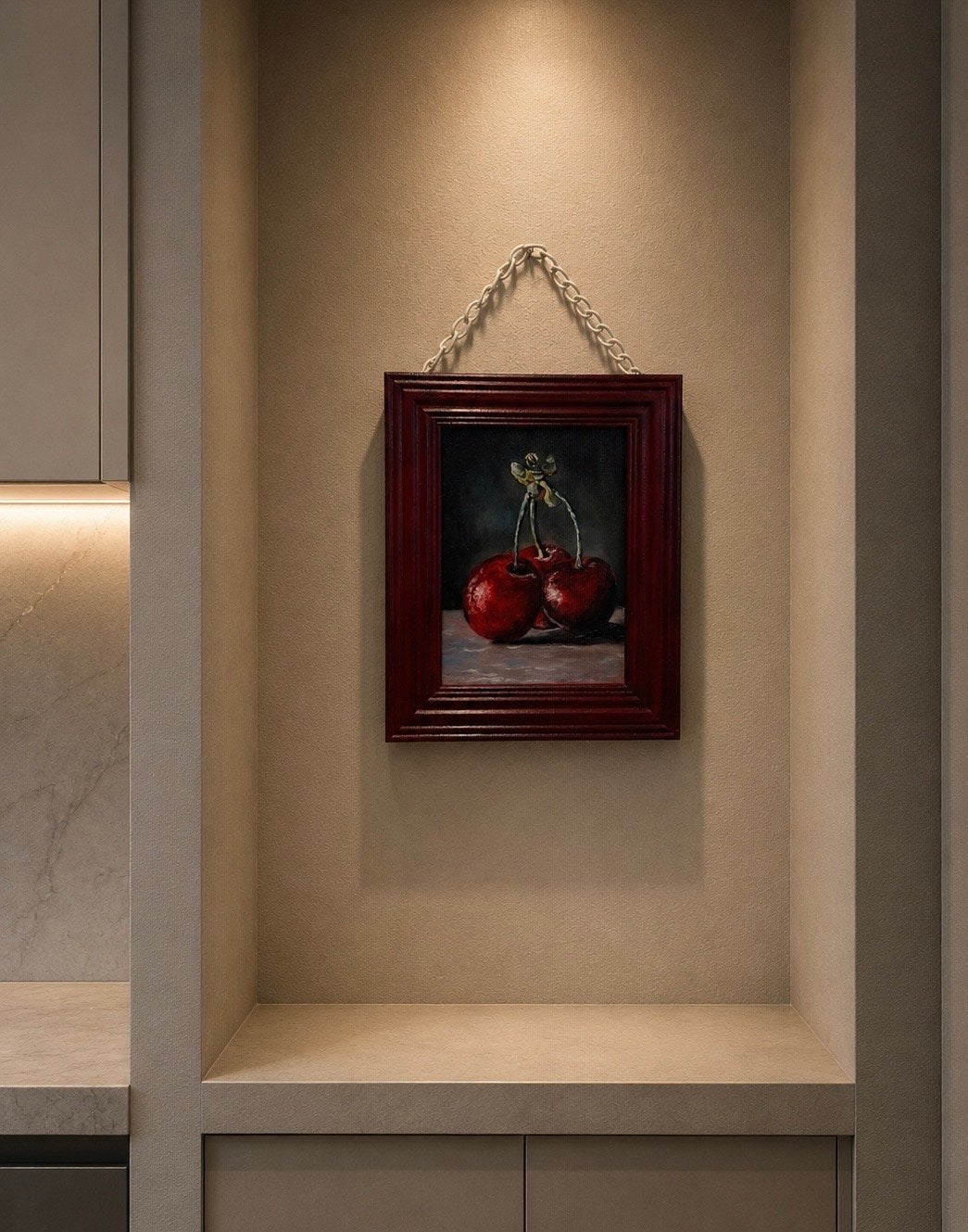 Kersen Stilleven Schilderij - Olieverf op Doek, Doek, Realistisch, Stilleven, Ophalen of Verzenden