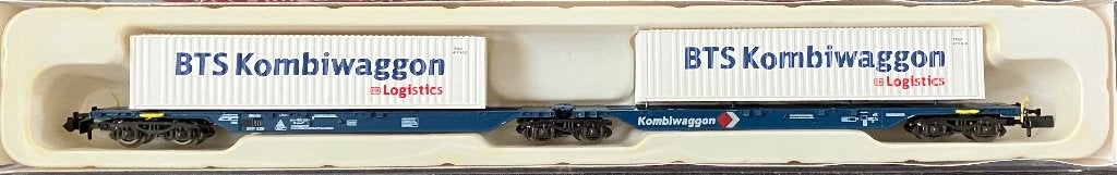 Hobbytrain 23700 DB dubbele containerw met BTS 40' bakken, Hobby en Vrije tijd, Modeltreinen | N-Spoor, Overige merken, Gelijkstroom