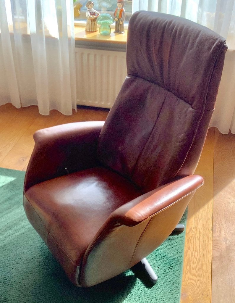 meubel, draai relaxfauteuil, stoel, bruin leer, zie foto's, Ophalen, Gebruikt, Bruin, Eén