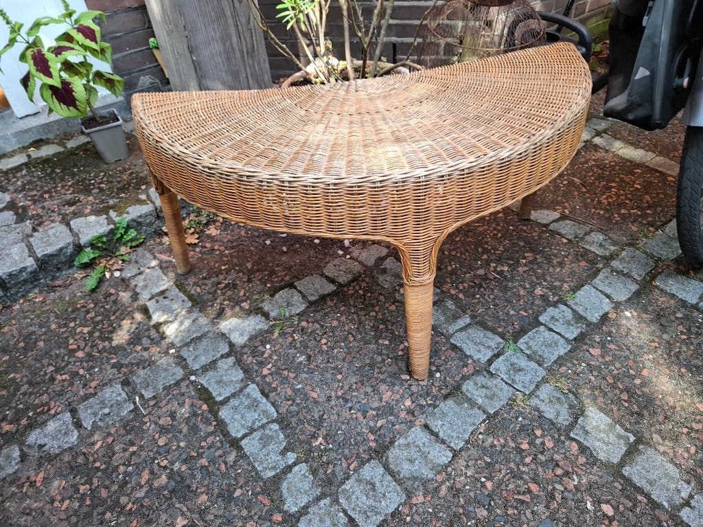 Rieten tafeltje tuin salontafel, Ophalen, Gebruikt, Rond, Hout