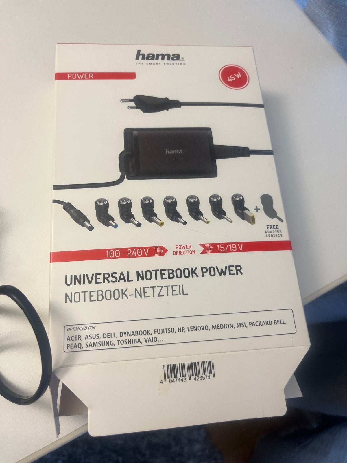Hama Universele Laptop Oplader 45W - 15/19V, Computers en Software, Laptop-opladers, Ophalen, Zo goed als nieuw