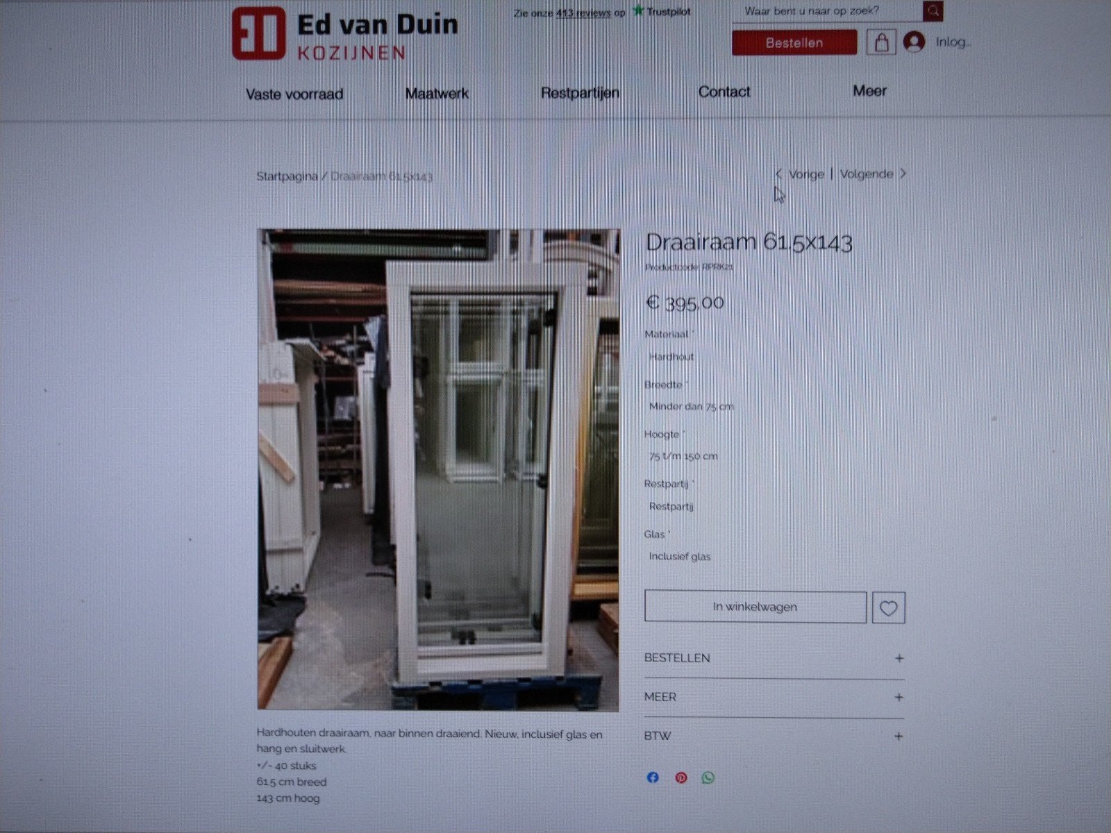 hardhout kozijn met dubbele beglaasde uitzet raam, Gevelraam of Ruit, Minder dan 80 cm, 120 tot 160 cm, Nieuw