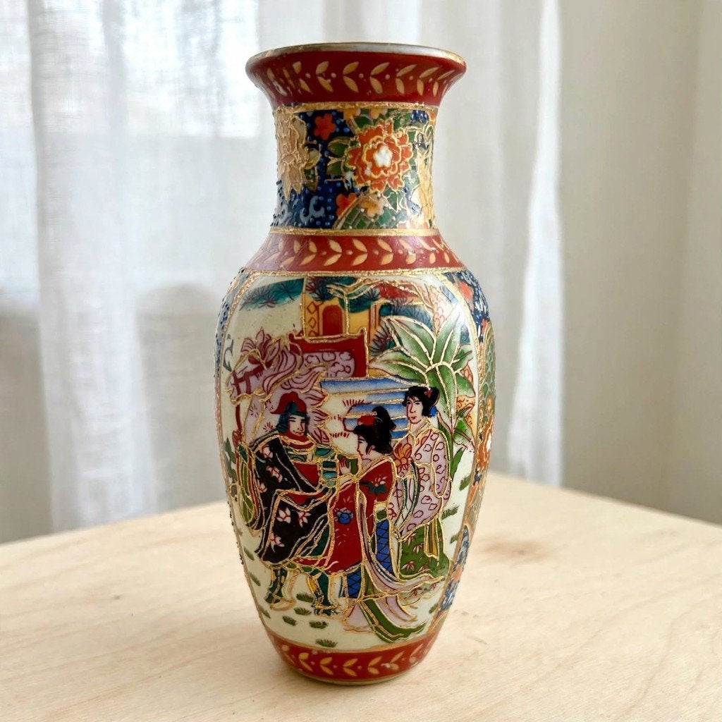 Vintage Chinees Satsuma Vaasje 15,5cm -Jingdezhen Merk, Ophalen of Verzenden