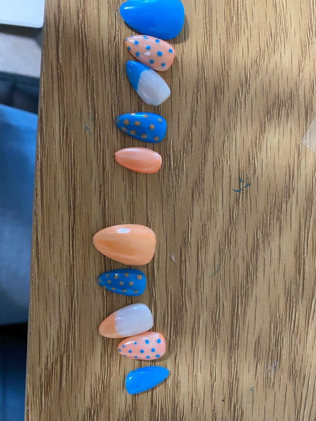Mooie oranje en blauwe nepnagels, Verzenden, Nieuw, Overige typen
