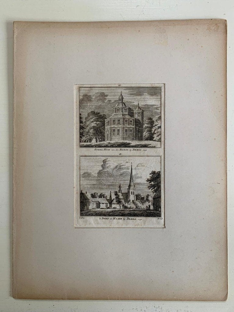 kopergravure Breda – Speelhuis Baron & ’t Dorp de Haage, Gesigneerd, Architectuur, Ophalen of Verzenden, Gravure