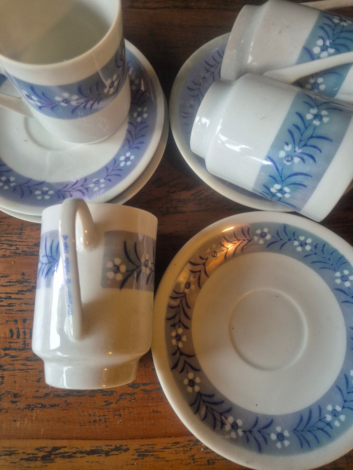 kop en schotel set - Vintage blauw bloemmotief, Ophalen