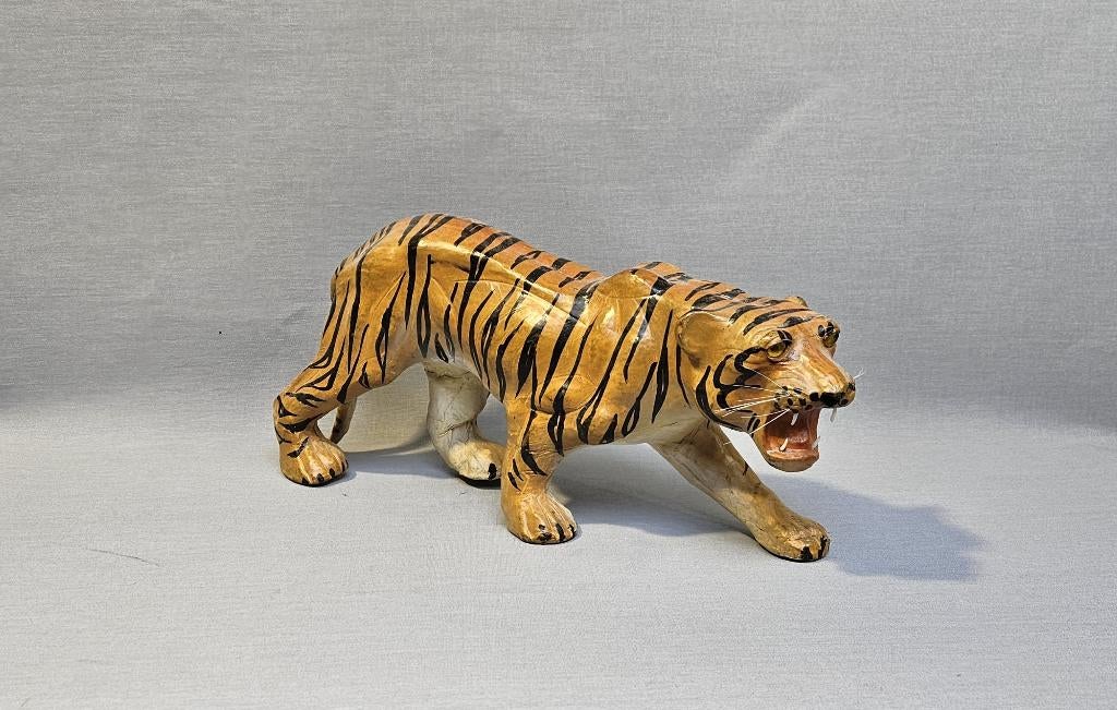Vintage Handbeschilderde Tijger – Leer op Papier-maché, Overige onderwerpen, Verzenden, Handgemaakt, 20 - 50 cm